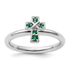 Silver Stackable Expressions Rhodium Created Emerald Cross Ring QSK1634