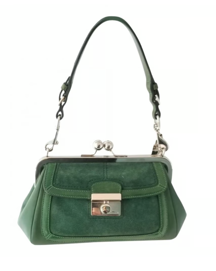 Coach Vintage Hunter Green Leather and Suede Kiss Lock