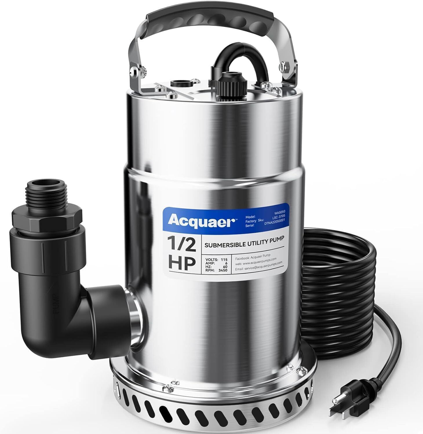 1/2HP Stainless Steel Submersible Utility Pump for Water Removal Hot Tub Sump Drainage  