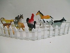 12pc Small plastic farm animals dog horse hen duck pig sheep figures set FENCE
