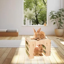 Wooden Bunny Hay Feeder Rabbit Hay Holder Feeder for Dwarf Hamster Gerbil