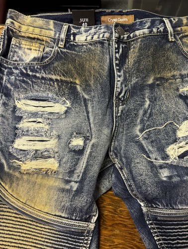 CRYSP DENIM HERREN PETE MOTO BIKER DENIM SKINNY FIT JEANS Gr. 40 Blau Vintage. - Bild 7 von 12