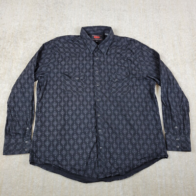 Rock Roll Shirt Mens 2XL Black Geometric Modern Fit Long Sleeve Pearl Snap Weste