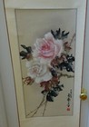 STUNNING Vintage Asian Wall Hang Scroll Painting Asian Art Signed - Rose Flowers — photo 3