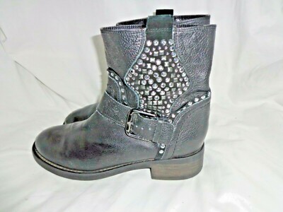 DANIEL WOMEN BLACK LEATHER STUDDED PULL UP ANKLE