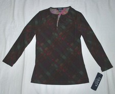 NWT CHAPS purple/plum long sleeve gathered, button neck (Petite XS) MSRP $49