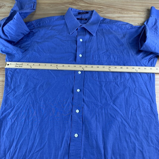 Von Maur Collection 16/33 Blue Mens Button Front Pinpoint 80s 2Ply