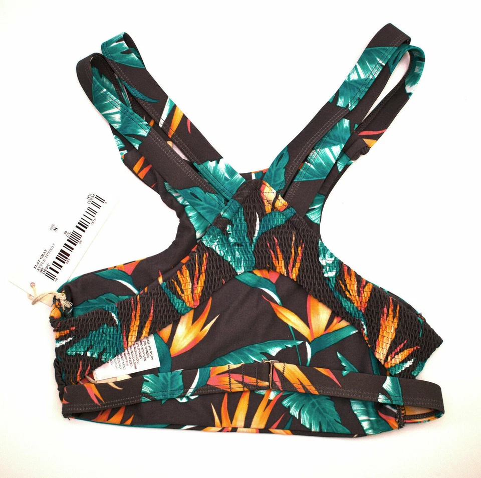 Nuevo con etiquetas Tori Praver Seafoam Bikini Traje de Baño Top | Patrón Tropical | Gris Plano | S/P Foto 2 de 4