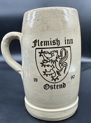 Flemish Inn Ostend Large Beer Tankard Vintage Pottery Ceramic Vessel