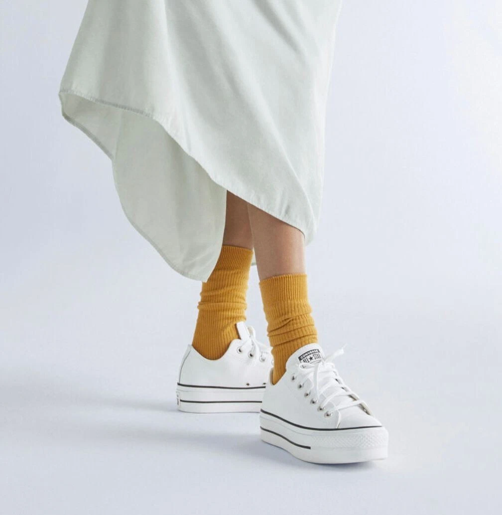 CONVERSE SNEAKERS ALL STAR CLEAN PLATFORM DONNA BIANCO in PELLE BASSA 561680C