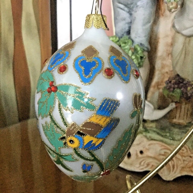 Joan Rivers Egg Shaped Glass Christmas Ornament Birds 2010 on Stand eBay