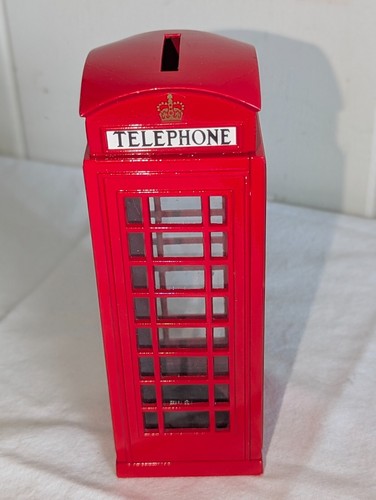 Vintage 1998 Zelox Metal British Crown Red Telephone Booth Coin Bank 6 in - Picture 3 of 6