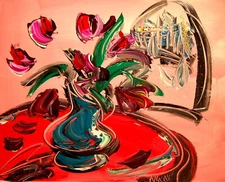 NICE TULIPS    SIGNED  Original Oil Painting on canvas IMPRESSIONIST 6FCEEF