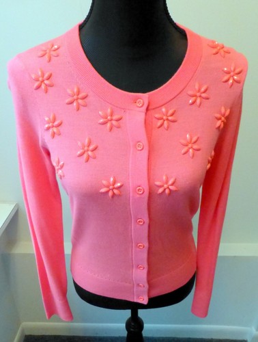 Kate Spade Sweater NWT Floral Cluster Havana Coral Cardigan Size Sml Retail $298 - Picture 6 of 7