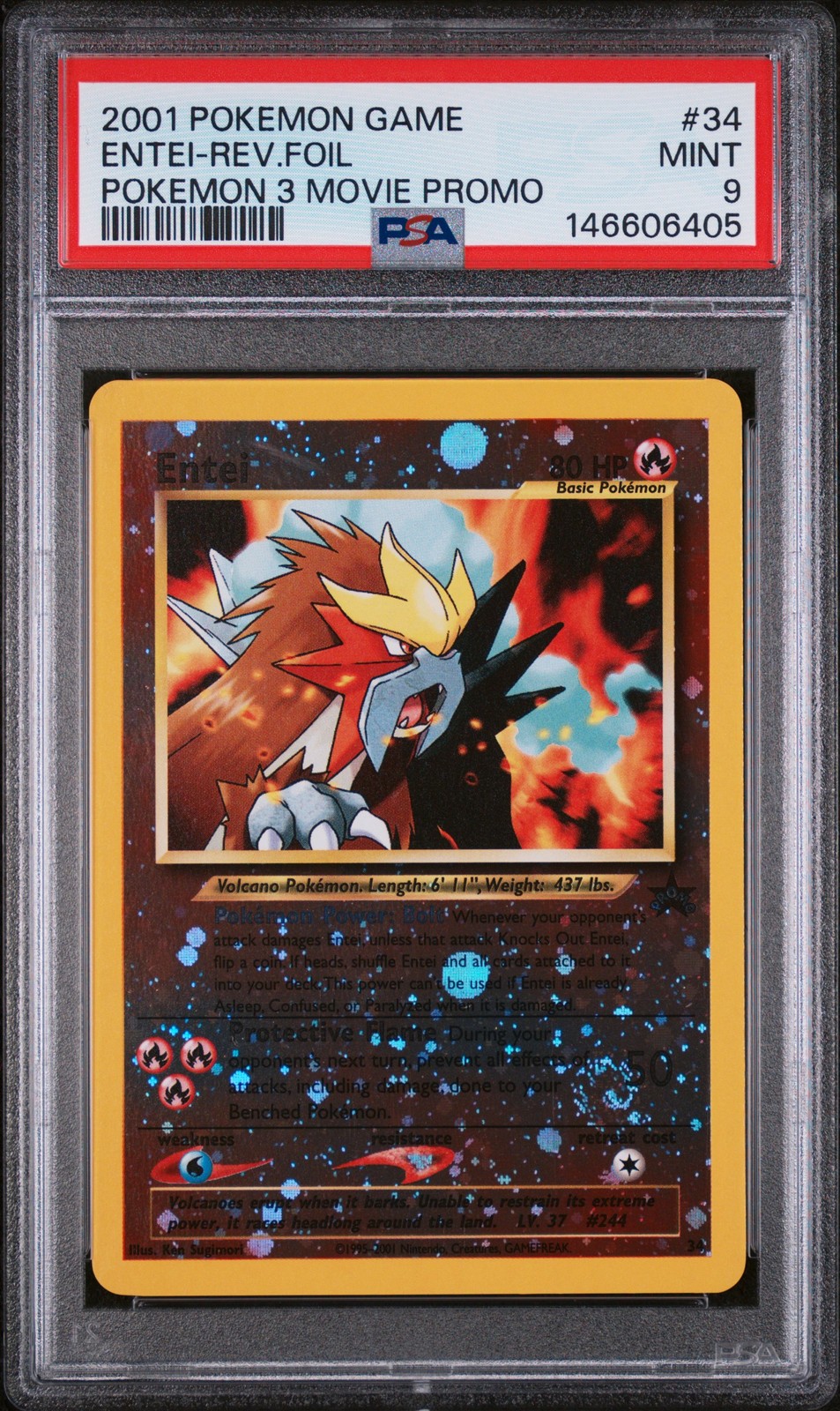 2001 POKEMON GAME MOVIE POKEMON 3 MOVIE PROMO #34 ENTEI-REVERSE FOIL PSA 9