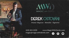 Derek Ostovani 2 Magician business cards San Diego area; Mentalist, Hypnotist