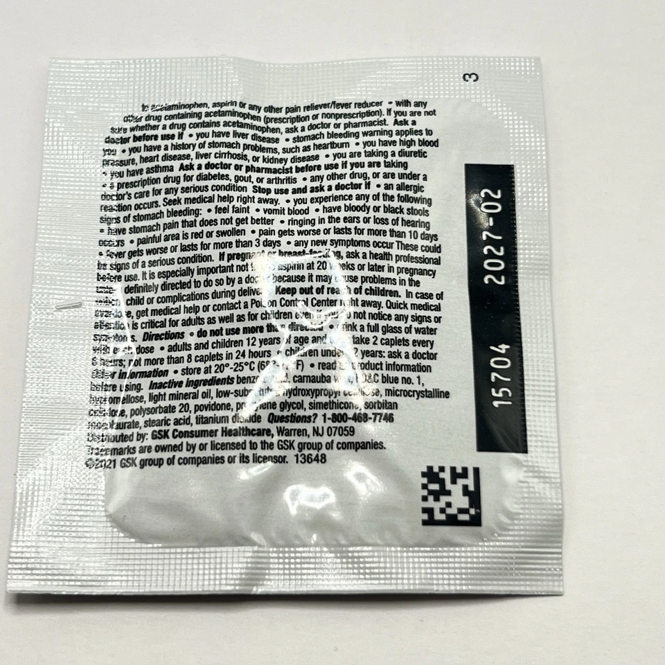 Alivio del dolor Excedrin Extra Strength 100 paquetes de 2 cápsulas tamaño de viaje para llevar Foto 3 de 4