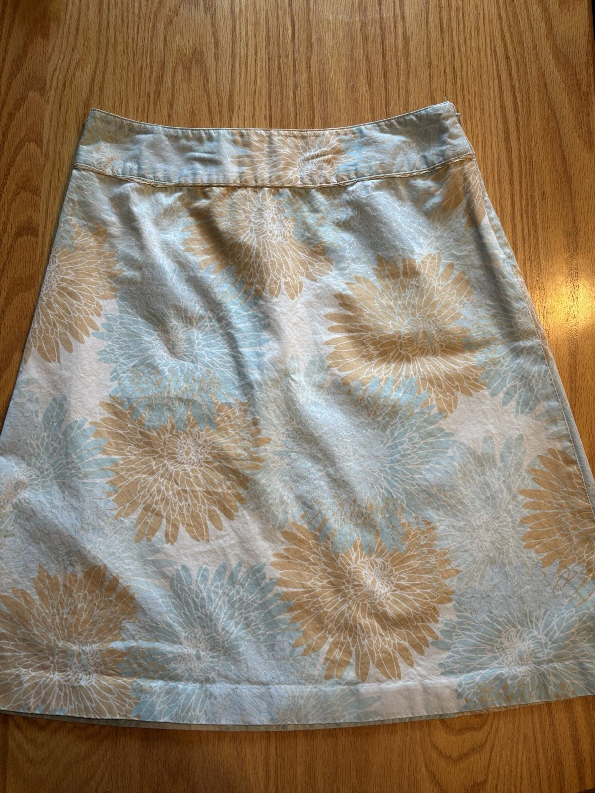 Art To Wear Floral Banana Republic 100% Cotton Skirt Size 4 Pastel Blue/tan