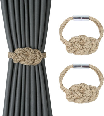 2 Pack Natural Jute Magnetic Curtain Tiebacks, Boho Rustic Style Decorative Curt