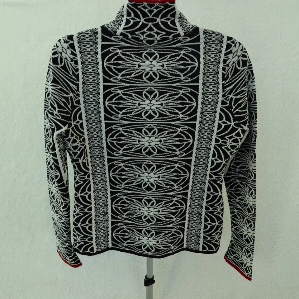 Cárdigan de diseño islandés suéter de esquí para mujer mediano negro/blanco floral nórdico Foto 4 de 4