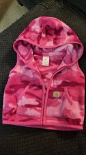 Carhartt Pink Camo Hooded Vest Kids Size 6M Full Zip Pockets.