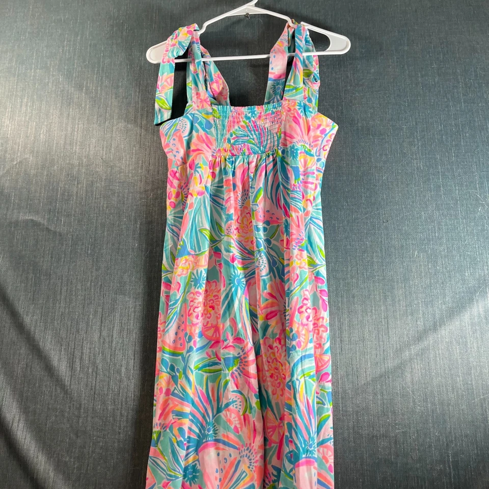 Lilly Pulitzer Women’s Dress Size S Pink Blue Floral Tropical Print Tie Shoulder - Image 4 of 4