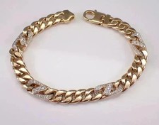 Bracciale Tennis Uomo Diamanti Creati in Laboratorio Taglio Tondo 8Ct Placcato Oro Giallo 14K 8"