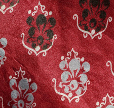 1940s 1950s BOLD VINTAGE MENS SILK TIE  RED GRAY BLACK WHITE  FILIGREE  54"