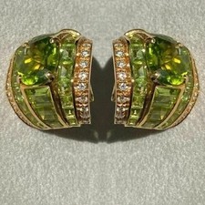 2Ct Oval Lab Created Peridot Huggee Hoop Earrings 14K Yellow Gold Plated Silver