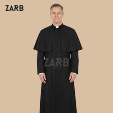 Black Roman Cassock with Black Trim  Cape   Catholic Priest Clergy Soutane Robe