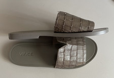 VINCE. Minimalist Luxury Taupe Croc Emb Leather Slide Sandal Sz 7M New w/o box.
