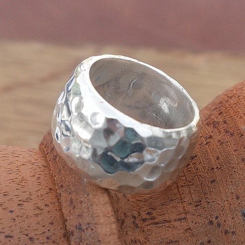 Solid 925 Sterling Silver Hammered Dome Ring