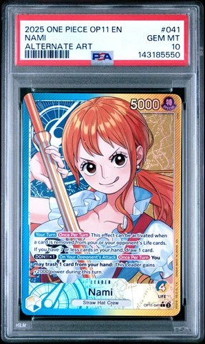 2025 ONE PIECE OP11-A FIST OF DIVINE SPEED ALTERNATE ART #041 NAMI PSA 10