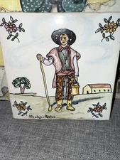 Vtg F.C. Constancia Portugal Tile Hand-Painted Ceramic Shepherd Apentejo-Pastor