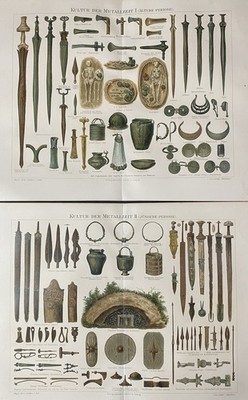 Konvolut antike Grafik Varia: Kultur der Metallzeit - Chromolithografien um 1905
