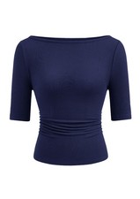 Womens Summer Short Sleeve Tops Boat Neck Ribbed Knit Slim Fit T Shirt Casual...