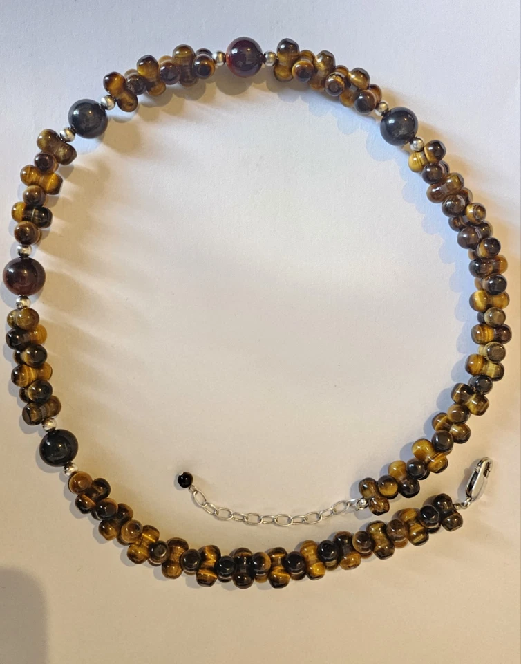 Collana Vintage di Pietra Ochio Del Tigre e Argento Sterling 925 - Immagine 2 di 4