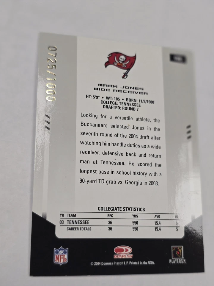 Mark Jones 2004 Leaf Certified Autograph Rookie Card #186 0725/1000 - Image 2 of 2