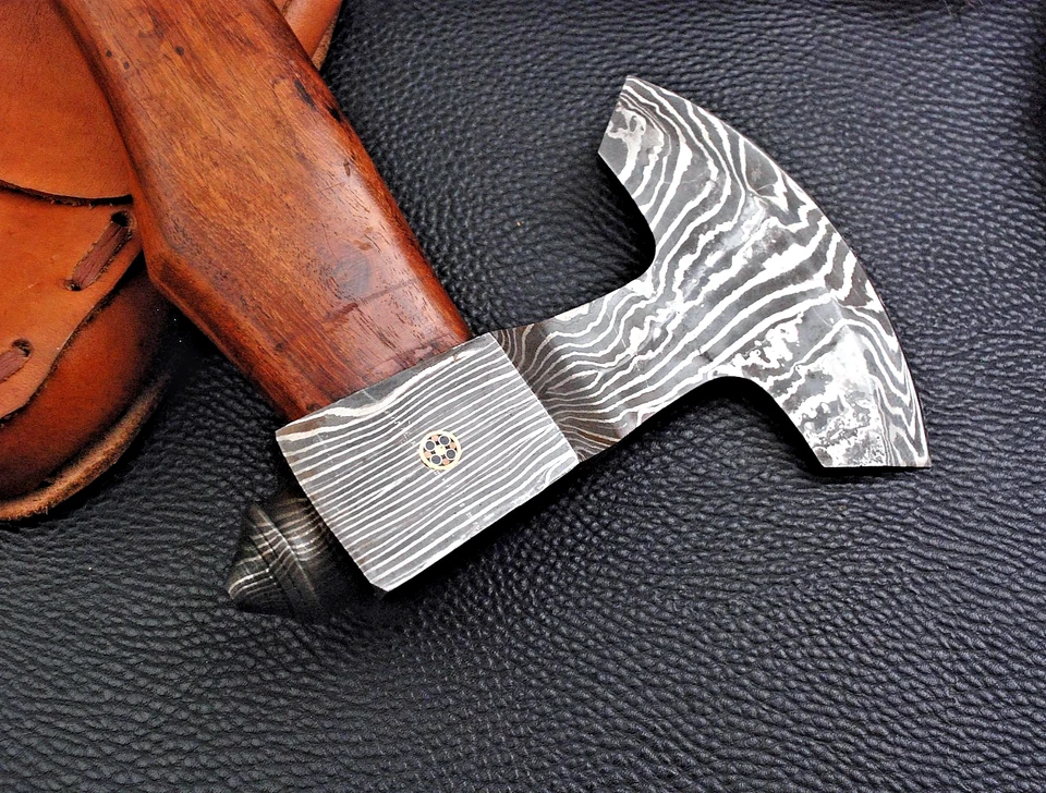 HECHO A MANO FORJADO DAMASCO HOJA DE ACERO HACHA VIKINGA HACHA TOMAHAWK ZS 392 Foto 4 de 4