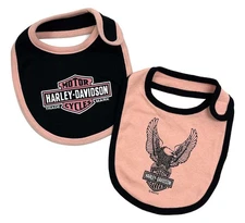 Harley-Davidson Baby Girls' 2 Pack Bar & Shield Knit Bibs, Dusty Pink/Black