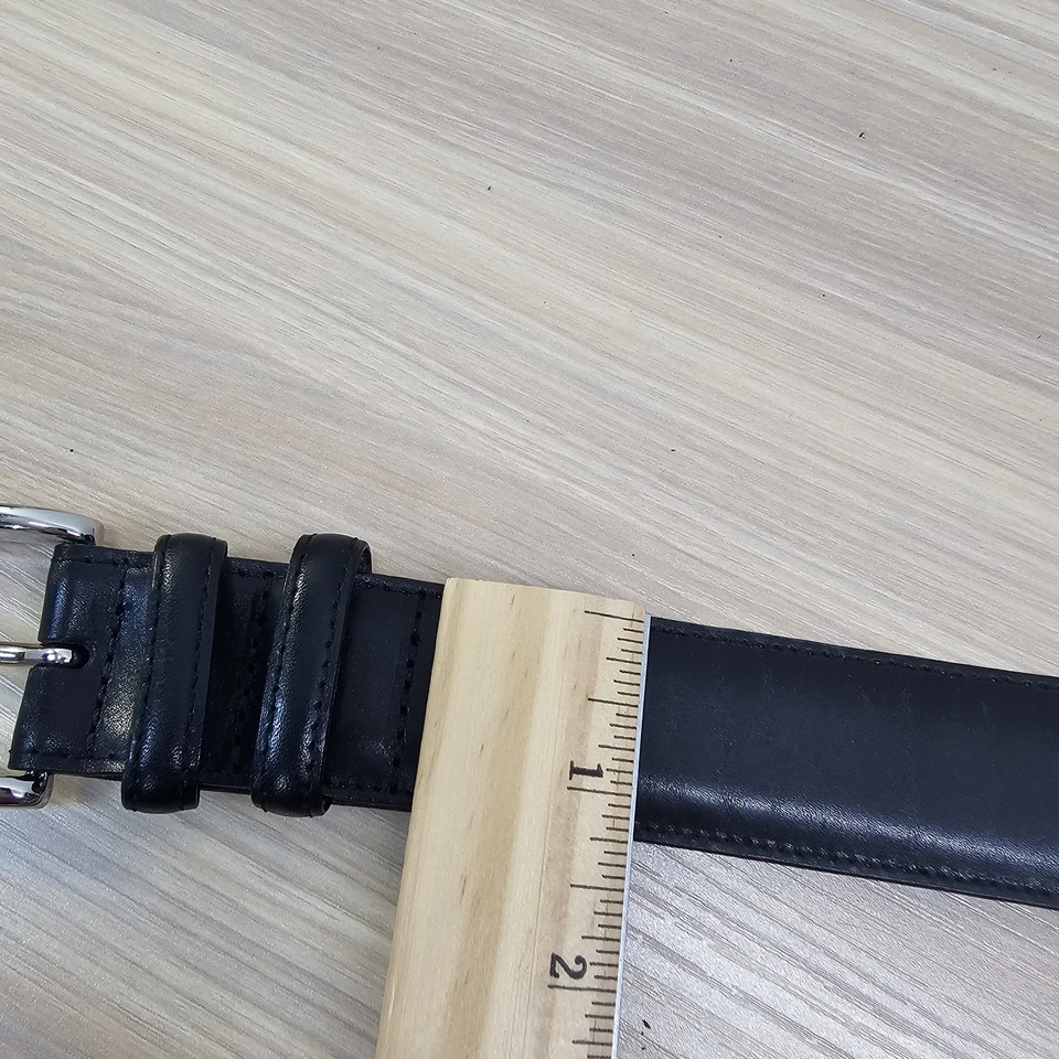 TORINO Venetian Calf Leather Belt Mens 36 M Black Skinny Silver Brass Buckle USA - Image 4 of 4