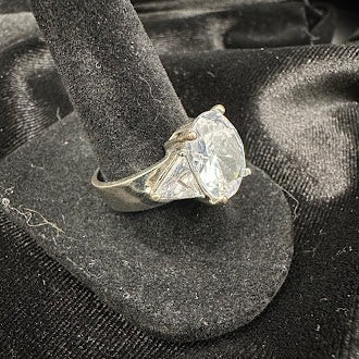 Silver Tone Clear Stone Solitaire Ring - image 2