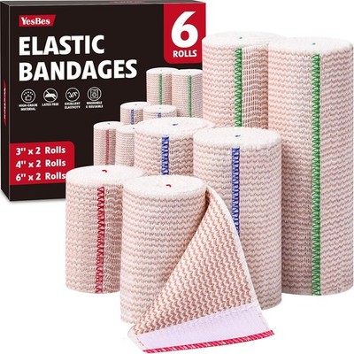 6 Pack Premium Elastic Compression Bandages   2x3, 2x4, 2x6 Wraps for Legs
