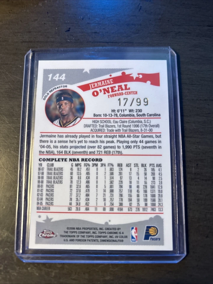 2005-06 Topps Chrome Jermaine O'Neal Refractor Gold #17/99 Pacers - Image 4 of 4