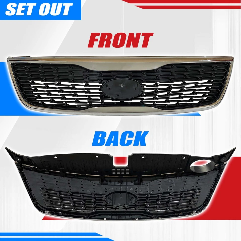Front Bumper Black Grille Fit For 2014-2015 Kia Sorento Plastic with Chrome Trim - Image 2 of 4
