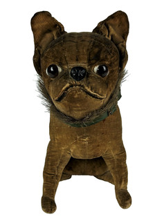 Fine Antique Seated Velvet French Bully Bull Dog Rare German 22.5cm Old Bulldog