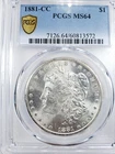 1881 CC Morgan Silver Dollar $1 PCGS MS 64