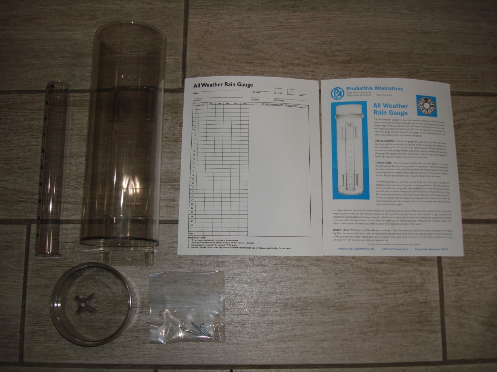 PRODUCTIVE ALTERNATIVE All WEATHER RAIN GAUGE. MADE IN The USA.