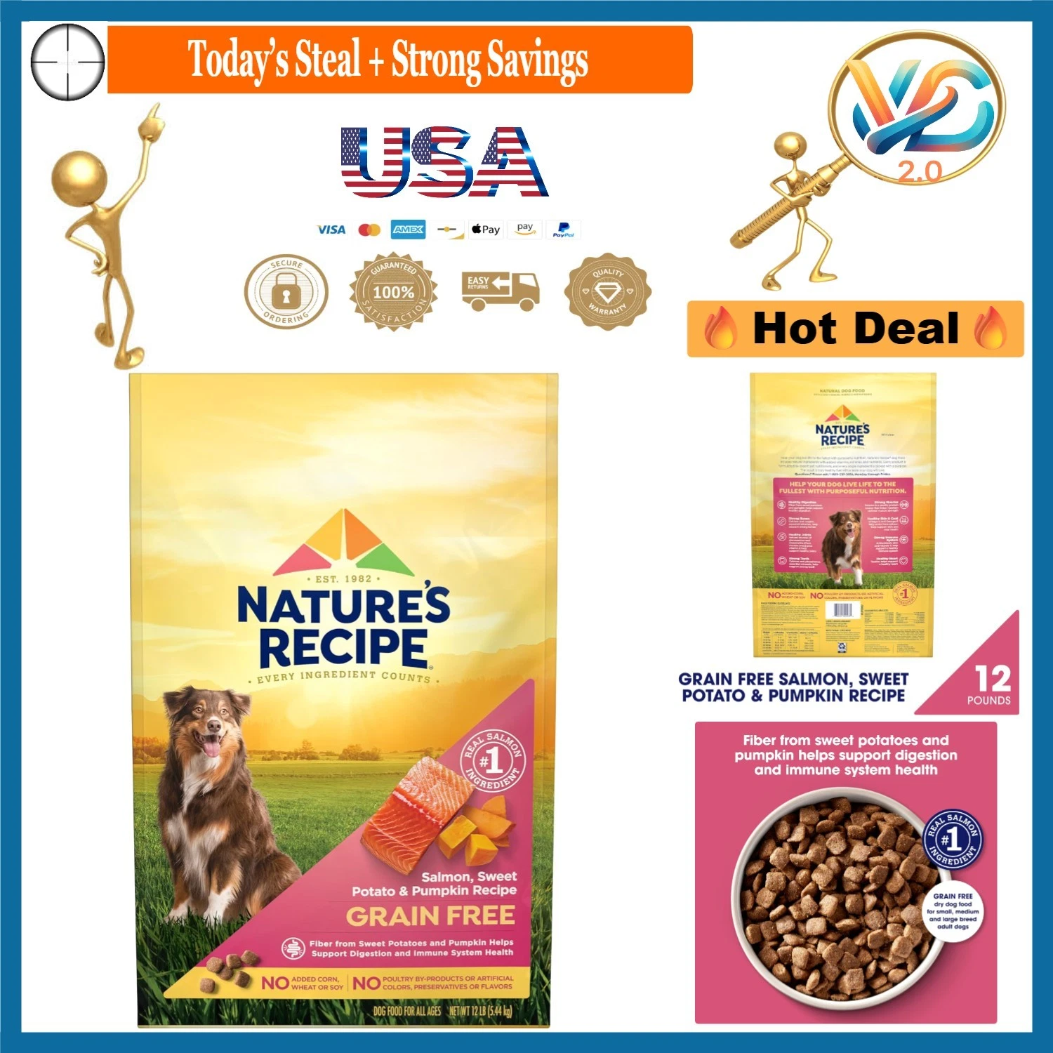 Grain Free Salmon Dog Food 12 lb All Life Stages Support Digestion Skin