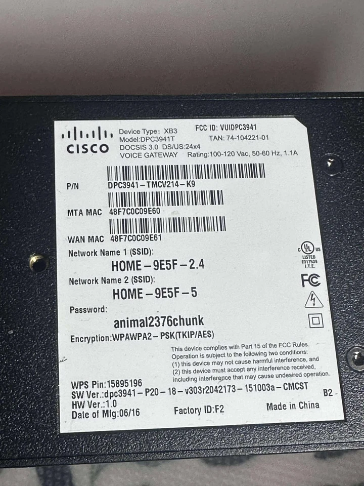 Xfinity Cisco DPC3941T XB3 WiFi Modem Router Unit Only No Power Adapter Included - Image 2 of 4